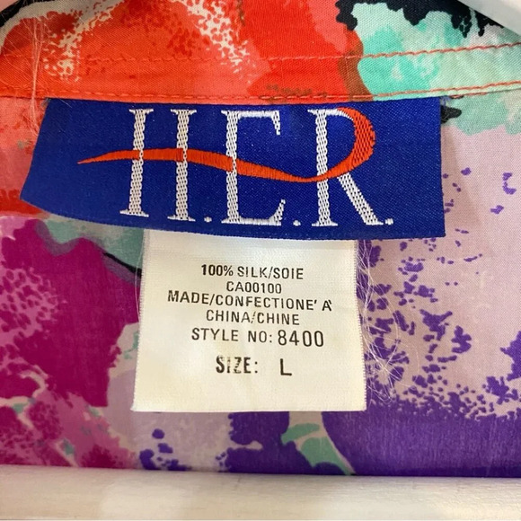 Vintage 1980s HER 100% Silk Short Sleeve Floral Blouse Size L - Picture 2 of 16